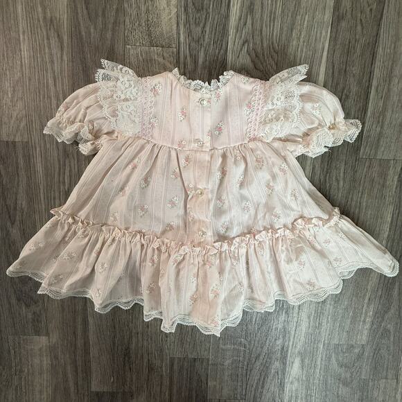 Vintage Pink Floral Lace Baby Girl Dress Size 6-9 M USA Made - Picture 2 of 8
